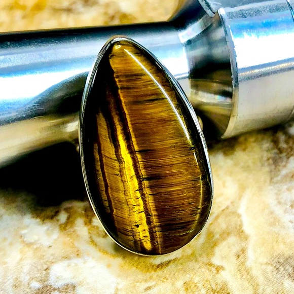 Native Jewelry - Silver Native Tigers Eye Stone 925 Ring Size 9